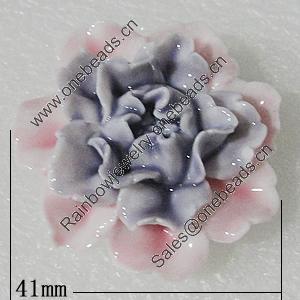 Porcelain Beads, Flower 41mm Hole:3mm, Sold by PC