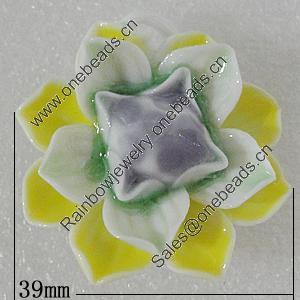 Porcelain Pendants, Flower 39mm Hole:8x4mm, Sold by PC