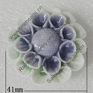 Porcelain Beads, Flower 37mm Hole:3mm, Sold by PC