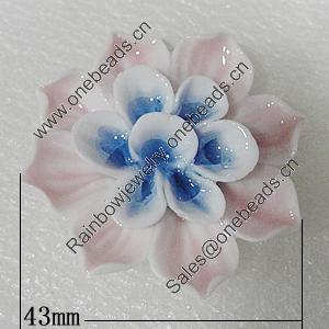 Porcelain Pendants, Flower 43mm Hole:6.5x4mm, Sold by PC