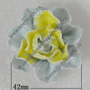 Porcelain Pendants, Flower 42mm Hole:5mm, Sold by PC