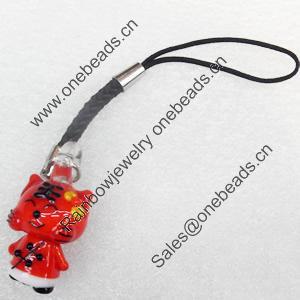 Mobile Decoration, Lampwork, Tiger, Chain Length about:2.48-inch, Pendant about:13x28mm, Sold by Strand 