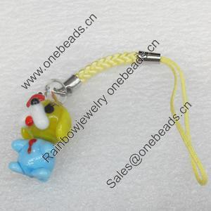 Mobile Decoration, Lampwork, Dog, Chain Length about:2.55-inch, Pendant about:15x27mm, Sold by Strand 