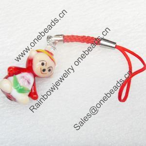 Mobile Decoration, Lampwork, Chain Length about:2.83-inch, Pendant about:17x32mm, Sold by Strand 