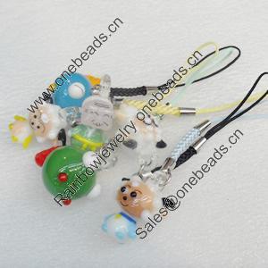 Mobile Decoration, Lampwork,Mix color & Mix style,Chain Length about:2.83-inch, Pendant about:18-22x28mm, Sold by Strand