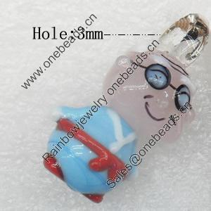 Handmade Lampwork Pendant, Man, 16x30mm, Hole:Approx 3mm, Sold by PC