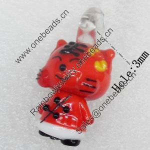 Handmade Lampwork Pendant, Tiger, 13x28mm, Hole:Approx 3mm, Sold by PC