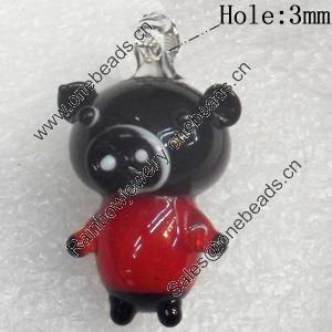 Handmade Lampwork Pendant, Pig, 17x30mm, Hole:Approx 3mm, Sold by PC