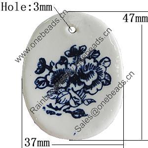 Ceramics Pendants, Flat Oval 47x37mm Hole:3.5mm, Sold by PC