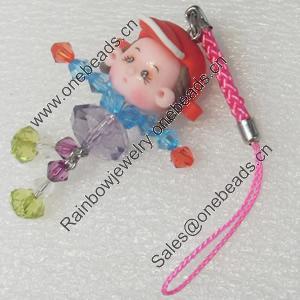 Mobile Decoration, Fimo Multicolor, Length: about 4.72-inch, Pendant:about 38mm wide, Sold by PC