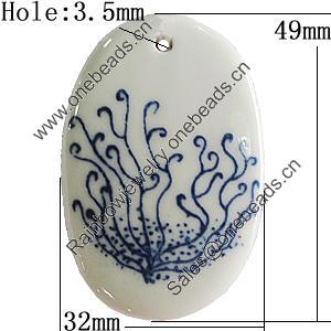 Ceramics Pendants, Flat Oval 49x32mm Hole:3.5mm, Sold by PC