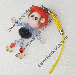 Mobile Decoration, Fimo Multicolor, Length: about 4.72-inch, Pendant:about 37mm wide, Sold by PC