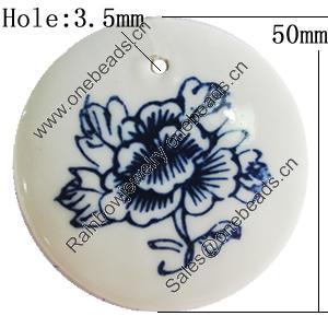 Ceramics Pendants, Flat Round 50mm Hole:3.5mm, Sold by PC