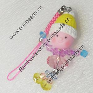 Mobile Decoration, Fimo Multicolor, Length: about 5.3-inch, Pendant:about 18mm wide, Sold by PC