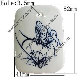 Ceramics Pendants, Rectangle 52x41mm Hole:3.5mm, Sold by PC