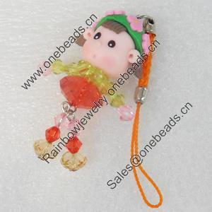 Mobile Decoration, Fimo Multicolor, Length: about 4.92-inch, Pendant:about 25mm wide, Sold by PC