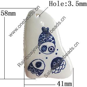 Ceramics Pendants, Nugget 58x41mm Hole:3.5mm, Sold by PC
