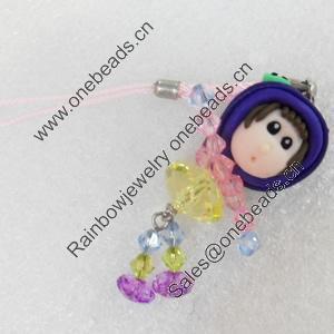 Mobile Decoration, Fimo Multicolor, Length: about 4.72-inch, Pendant:about 20mm wide, Sold by PC