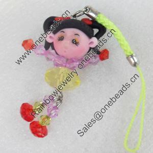 Mobile Decoration, Fimo Multicolor, Length: about 4.72-inch, Pendant:about 26mm wide, Sold by PC