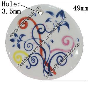 Ceramics Pendants, Flat Round 49mm Hole:3.5mm, Sold by PC