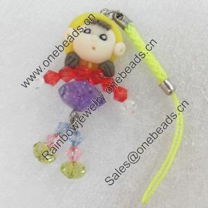 Mobile Decoration, Fimo Multicolor, Length: about 5.12-inch, Pendant:about 20mm wide, Sold by PC
