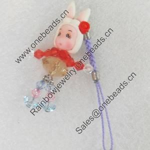 Mobile Decoration, Fimo Multicolor, Length: about 4.72-inch, Pendant:about 15mm wide, Sold by PC