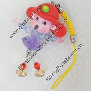 Mobile Decoration, Fimo Multicolor, Length: about 4.72-inch, Pendant:about 33mm wide, Sold by PC