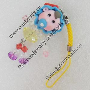Mobile Decoration, Fimo Multicolor, Length: about 4.52-inch, Pendant:about 23mm wide, Sold by PC