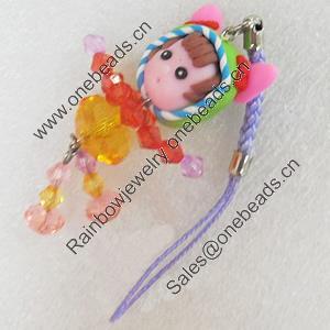 Mobile Decoration, Fimo Multicolor, Length: about 4.92-inch, Pendant:about 22mm wide, Sold by PC