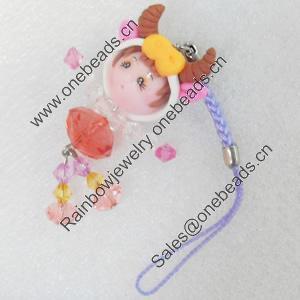Mobile Decoration, Fimo Multicolor, Length: about 4.92-inch, Pendant:about 28mm wide, Sold by PC