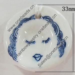 Ceramics Pendants, Flat Round 33mm Hole:3.5mm, Sold by PC
