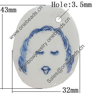 Ceramics Pendants, Nugget 43x32mm Hole:3.5mm, Sold by PC