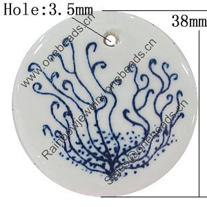 Ceramics Pendants, Flat Round 38mm Hole:3.5mm, Sold by PC