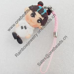 Mobile Decoration, Fimo Multicolor, Length: about 4.52-inch, Pendant:about 25mm wide, Sold by PC