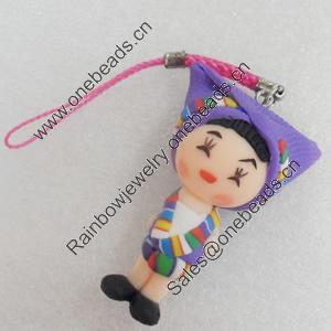 Mobile Decoration, Fimo Multicolor, Length: about 4.72-inch, Pendant:about 35mm wide, Sold by PC