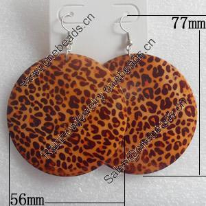 Wooden Earring, Flat Round, 56x77mm, Sold by Dozen