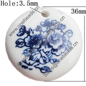 Ceramics Pendants, Flat Round 36mm Hole:3.5mm, Sold by PC