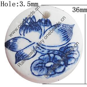 Ceramics Pendants, Flat Round 36mm Hole:3.5mm, Sold by PC