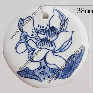 Ceramics Pendants, Flat Round 38mm Hole:3.5mm, Sold by PC