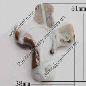 Ceramics Pendants, Cross 51x38mm Hole:3.5mm, Sold by PC