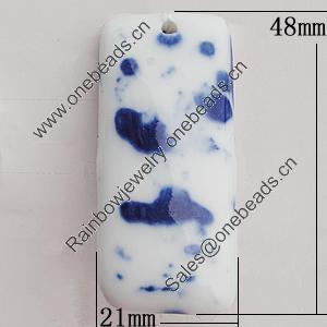 Ceramics Pendants, Rectangle 48x21mm Hole:3.5mm, Sold by PC