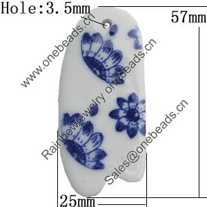 Ceramics Pendants, Nugget 57x25mm Hole:3.5mm, Sold by PC