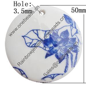 Ceramics Pendants, Flat Round 50mm Hole:3.5mm, Sold by PC