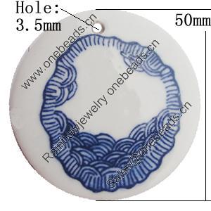 Ceramics Pendants, Flat Round 50mm Hole:3.5mm, Sold by PC