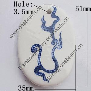 Ceramics Pendants, Flat Oval 51x35mm Hole:3.5mm, Sold by PC