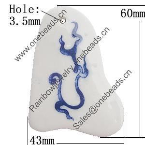 Ceramics Pendants, Nugget 60x43mm Hole:3.5mm, Sold by PC