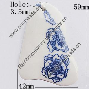 Ceramics Pendants, Nugget 59x42mm Hole:3.5mm, Sold by PC