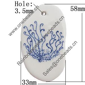 Ceramics Pendants, Nugget 58x33mm Hole:3.5mm, Sold by PC