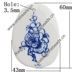 Ceramics Pendants, Nugget 60x43mm Hole:3.5mm, Sold by PC