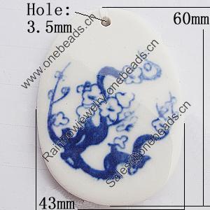 Ceramics Pendants, Nugget 60x43mm Hole:3.5mm, Sold by PC